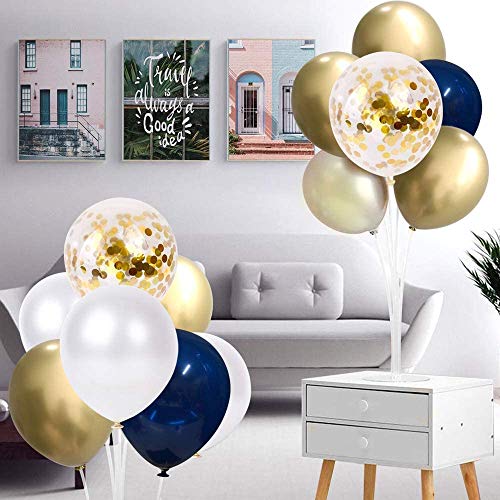 LB L B 50pcs 12" Pearl White & Gold Metallic Chrome Confetti Balloons - Navy Blue & Gold - Graduation & Birthday - Unisex - All Ages - Image 2