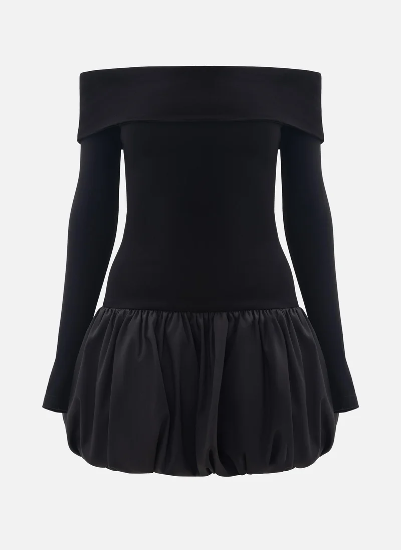 Lichi Mini dress with open shoulders and balloon skirt
