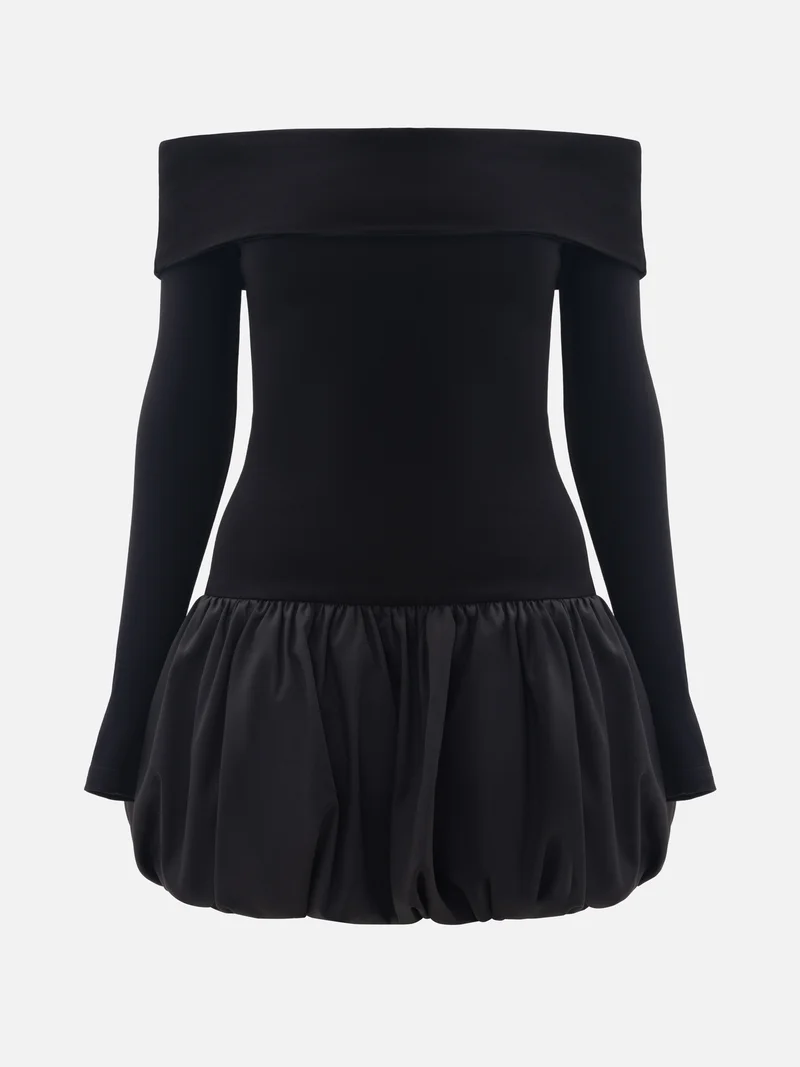 Lichi Mini dress with open shoulders and balloon skirt