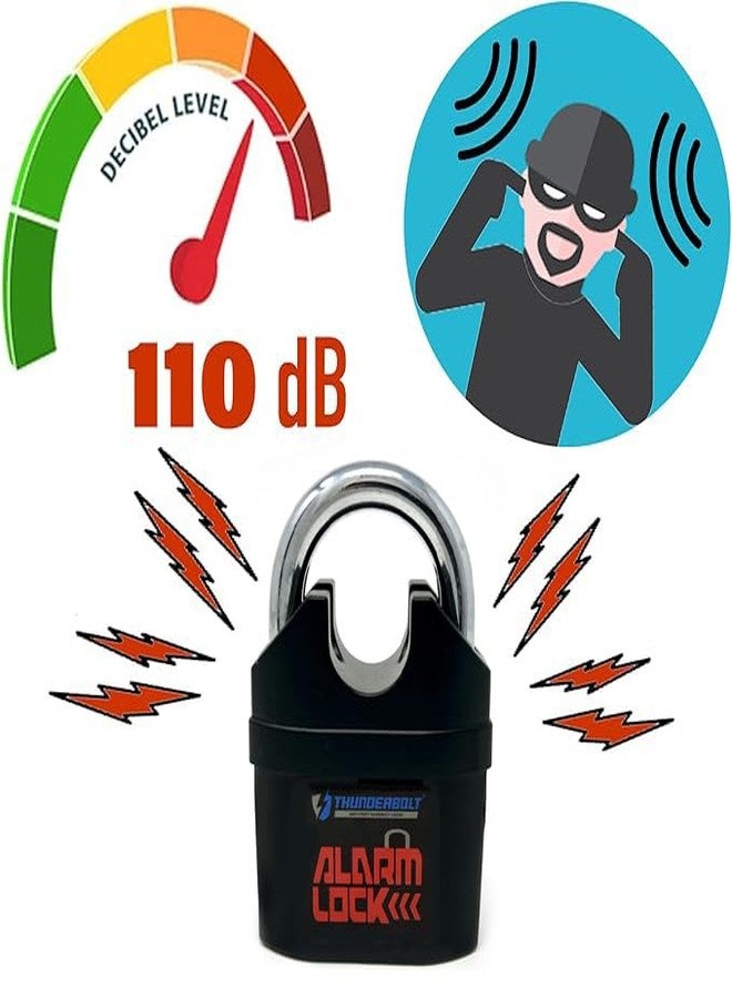 THUNDERBOLT Alarm Padlock Anti-Theft Security Keyed Padlock Lock 110dB (decibels) Sound Siren - Image 3