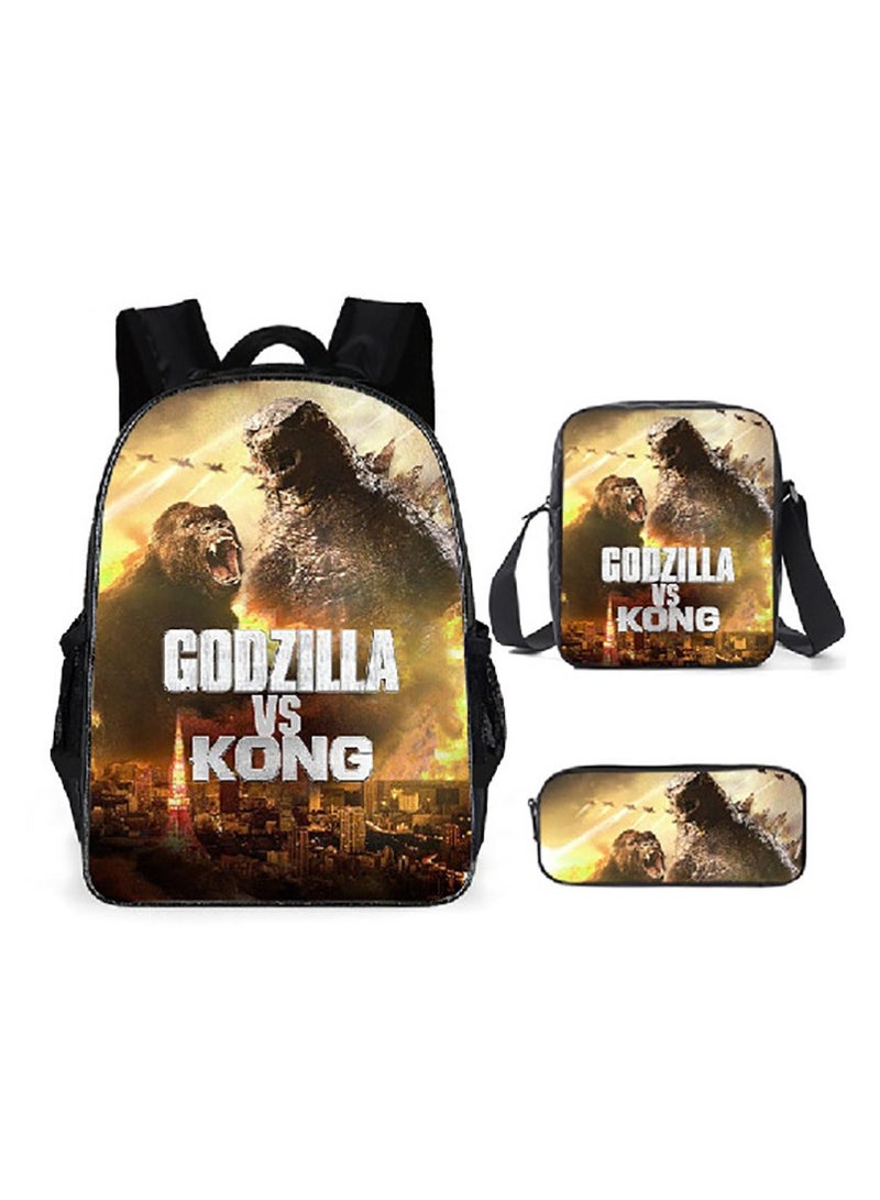 Godzilla Children's leisure load reducing large capacity printed backpack for elementary school students, 3-piece set - Image 1