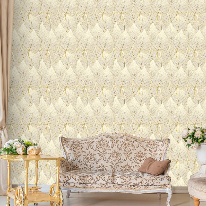 VaryStyle 17.7"x118" Luxury Gold Leaf Wallpaper White/Gold Peel and Stick Wallpaper Leaves Wall Mural Self Adhesive Stick on Vinyl Wallpaper Gold Contact Paper for Cabinets Bathroom Walls Shelf Liner - Image 4
