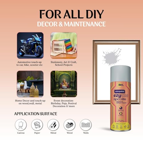 Asian Paints آسيان بينتس ezyCR8 Apcolite DIY سبراي بينت – فضي، 400ml، 100% أكريليك | استخدام متعدد الأسطح: المعدن، الخشب والجدران - Image 4