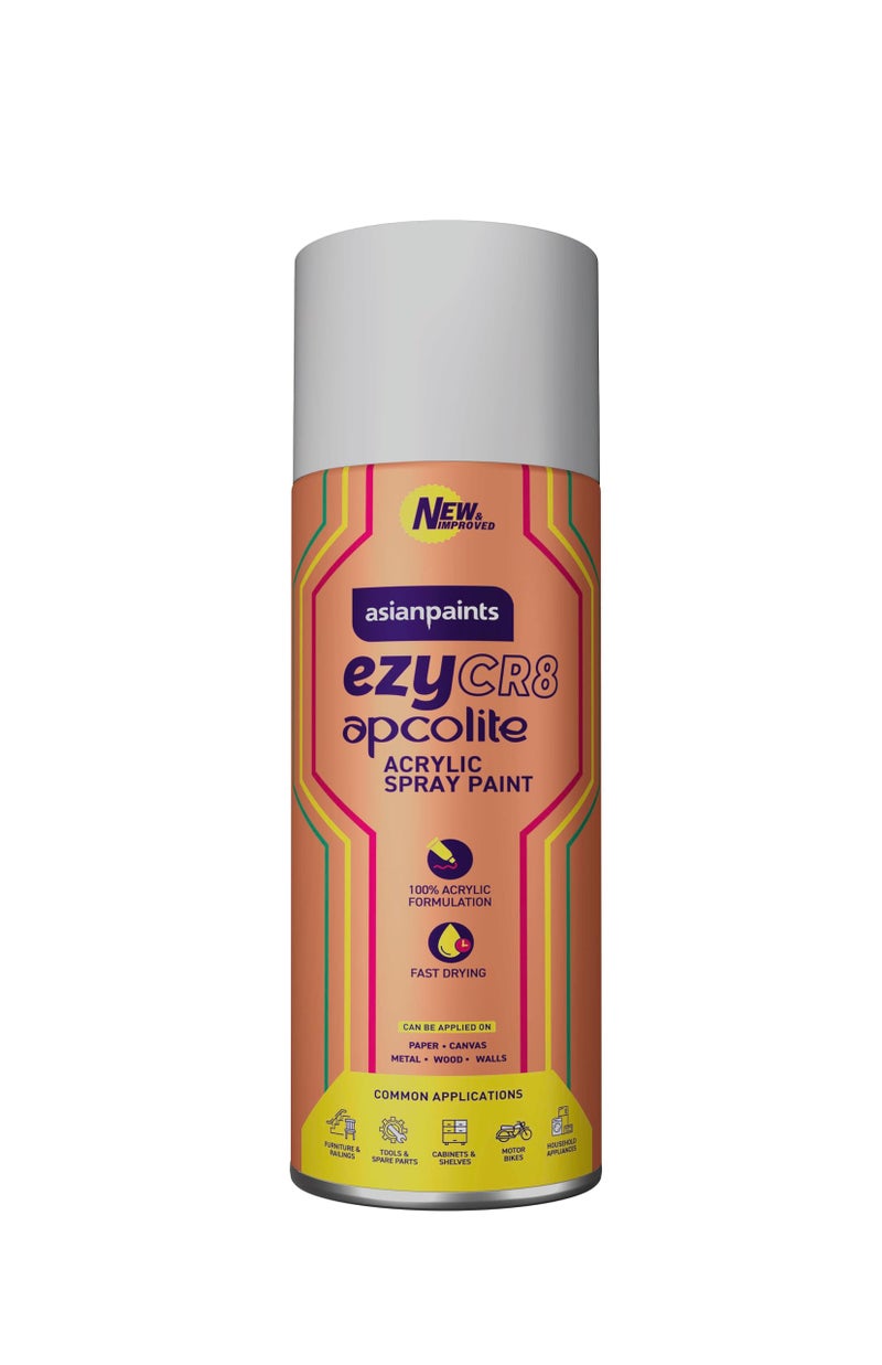 Asian Paints آسيان بينتس ezyCR8 Apcolite DIY سبراي بينت – فضي، 400ml، 100% أكريليك | استخدام متعدد الأسطح: المعدن، الخشب والجدران - Image 1