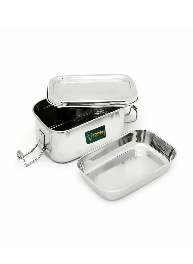FORTUNA KITCHENWARE علبة غداء مستطيلة من الفولاذ المقاوم للصدأ من فورتونا كيتشن وير - 450 مل | علبة طعام تقليدية مقسمة مع طبق فاصل | سهلة الحمل، مزودة بمشبك قفل | مثالية للمدرسة والمكتب، للرجال والنساء (صغيرة) - Image 1