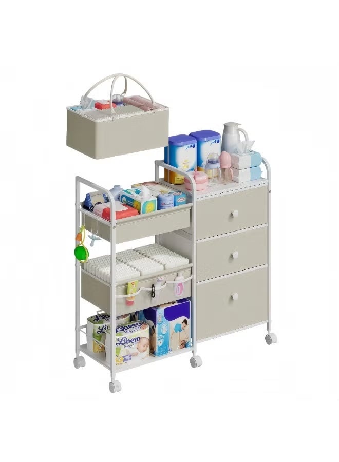 WALALLA 2-in-1 Baby Diaper Caddy Organizer - 3-Tier Rolling Storage Cart with Dust-Proof Drawers & Detachable Basket, Mobile Nursery Station for Changing Table, Clothes & Newborn Essentials - White - Image 2