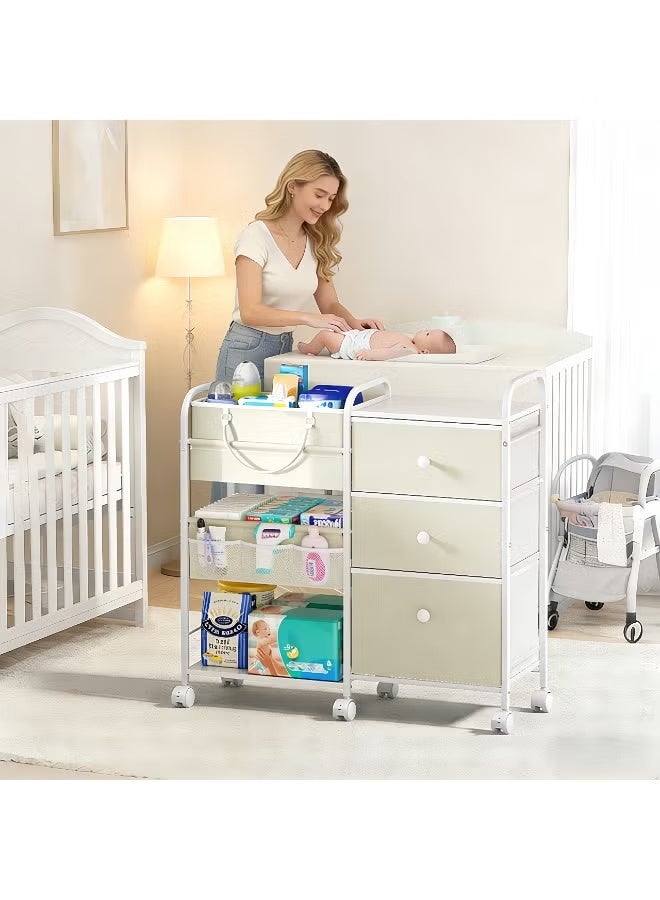 WALALLA 2-in-1 Baby Diaper Caddy Organizer - 3-Tier Rolling Storage Cart with Dust-Proof Drawers & Detachable Basket, Mobile Nursery Station for Changing Table, Clothes & Newborn Essentials - White - Image 4