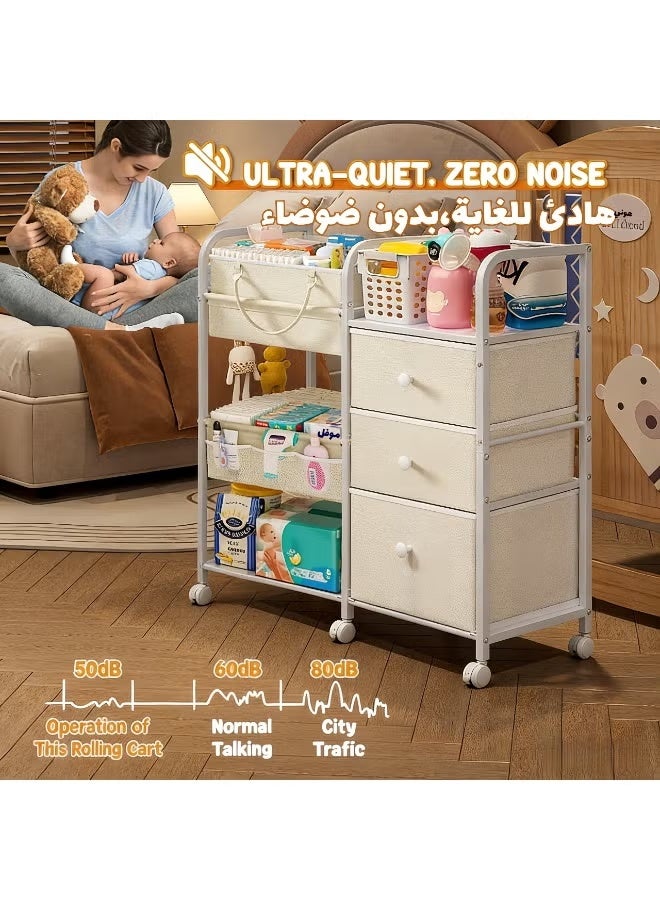 WALALLA 2-in-1 Baby Diaper Caddy Organizer - 3-Tier Rolling Storage Cart with Dust-Proof Drawers & Detachable Basket, Mobile Nursery Station for Changing Table, Clothes & Newborn Essentials - White - Image 5