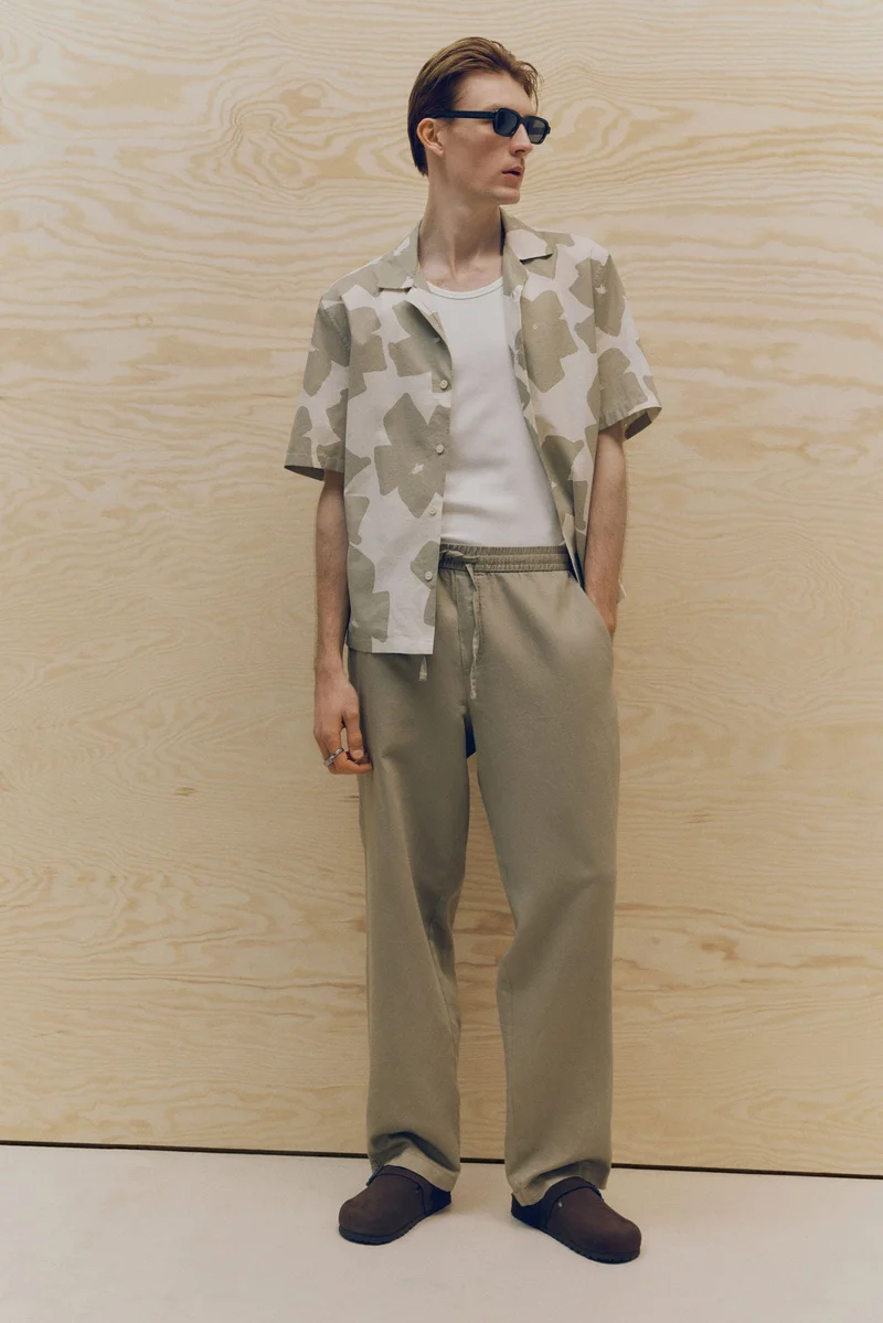 اتش اند ام بنطلون من الكتان بقصة مريحة