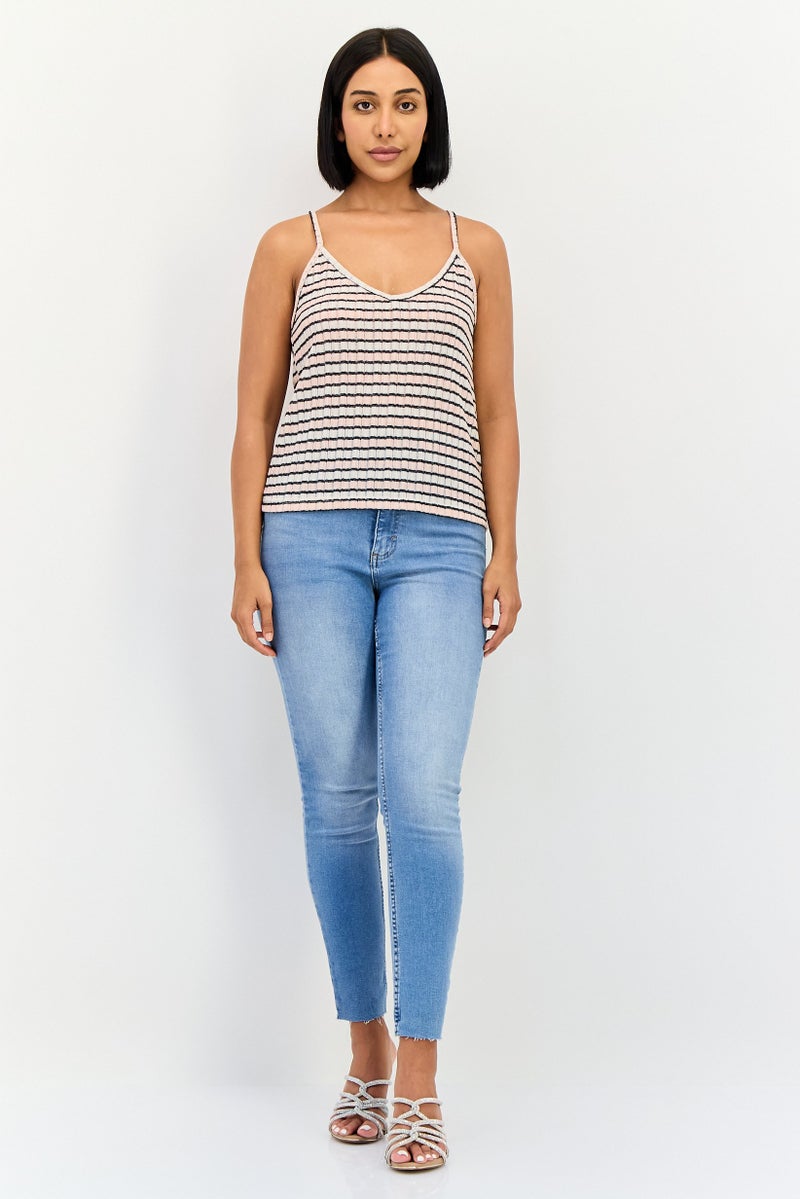 Lefties Women V-Neck Sleeveless Stripe Tank Top, Multicolor - Image 4