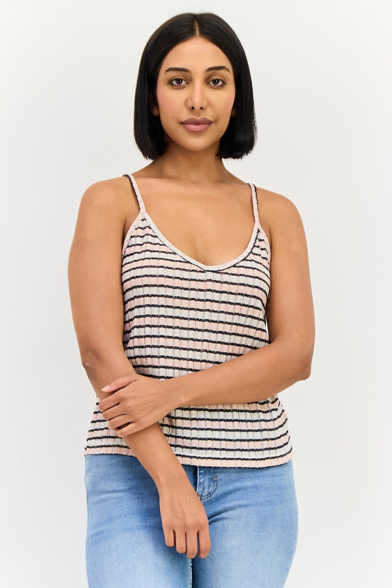 Lefties Women V-Neck Sleeveless Stripe Tank Top, Multicolor - Image 1