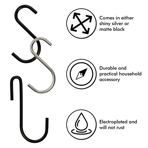 Millennial Essentials Heavy Duty S Hooks Metal S Shaped Hook Black Hanging Hooks 2.75” Hangers for Kitchenware Pots Pans Plants Bags Towels - Image 2