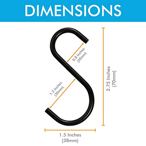 Millennial Essentials Heavy Duty S Hooks Metal S Shaped Hook Black Hanging Hooks 2.75” Hangers for Kitchenware Pots Pans Plants Bags Towels - Image 3