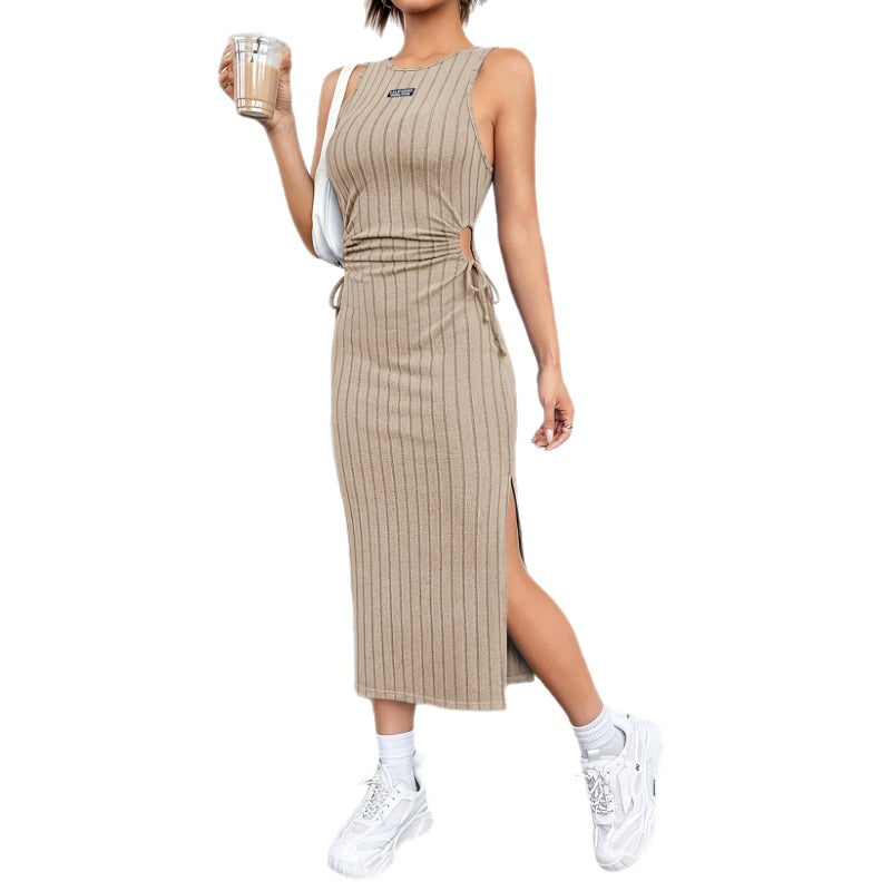 Ribbed Cutout Tie Waist Bodycon Dress - Image 5