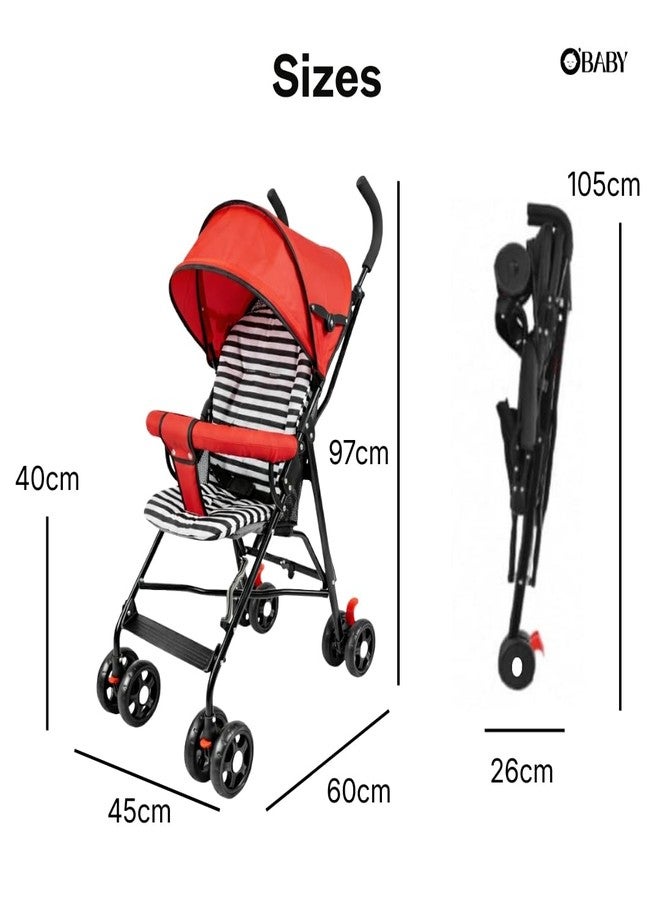 أو بيبي عربة أطفال OBABY مزودة بمقعد قابل للإمالة، ومظلة قابلة للتعديل، وحزام أمان، وعجلات سلسة، وتصميم قابل للطي صغير الحجم (عربة أطفال قابلة للطي باللون الأحمر) - Image 4
