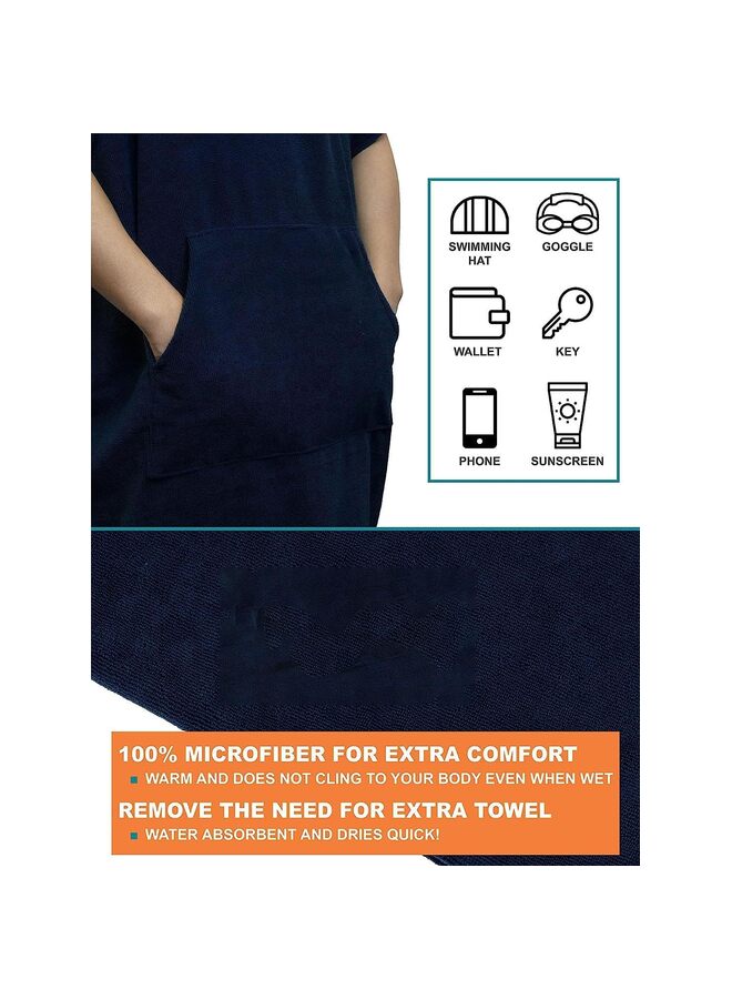 رداء تغيير ملابس ركوب الأمواج مع غطاء للرأس | منشفة تغيير ملابس السباحة سريعة الجفاف من الألياف الدقيقة مع جيب لركوب الأمواج للرجال والنساء (اللون: أزرق داكن) - Image 4