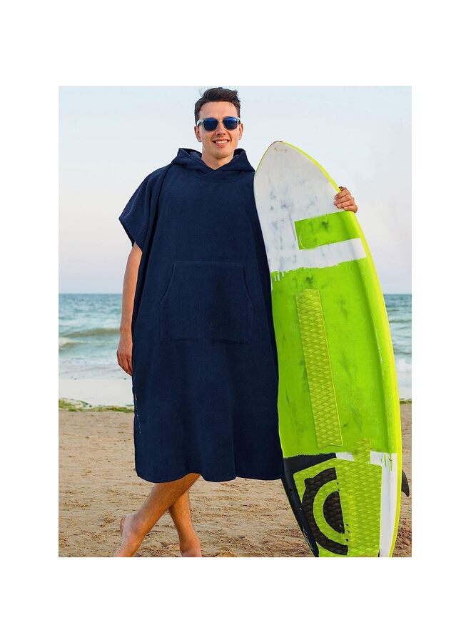 رداء تغيير ملابس ركوب الأمواج مع غطاء للرأس | منشفة تغيير ملابس السباحة سريعة الجفاف من الألياف الدقيقة مع جيب لركوب الأمواج للرجال والنساء (اللون: أزرق داكن) - Image 3