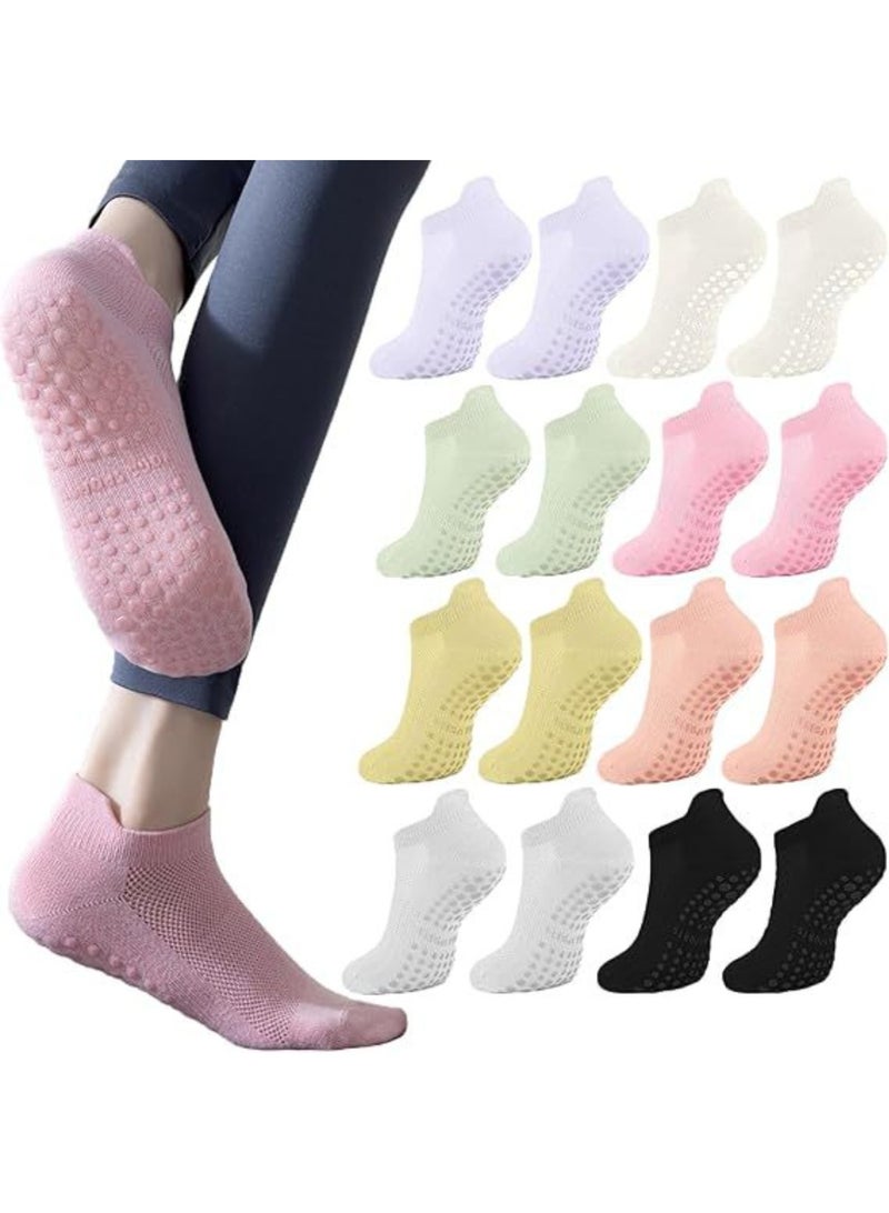 8 Pairs Yoga Socks For Women Non Slip Grips Pilates Socks For Yoga, Pilates, Ballet, Dance, Workout, Hospital – Black Orange Green Purple White Yellow Grey Pink - Image 1