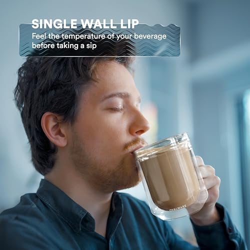 ovalware 500ml Double Wall Glass Coffee Mugs, Single Lip Mugs Made of Durable Borosilicate Glass, Insulated Coffee Mug with Handle for Hot and Cold Drinks - Clear - Image 3