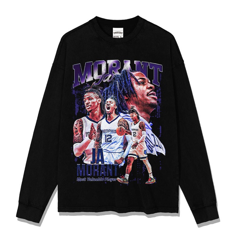Generic 2022 New Grizzlies Ja Morant Print Tee black long sleeve 
