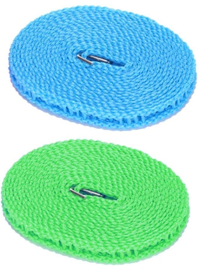 Lacoz Portable Windproof Clothesline with 12 Clips 5m Non-Slip Travel Laundry Drying Line, Adjustable Nylon Rope for Outdoor Camping Cruise Indoor Hotel and Backyard Pack of 2 - Image 1