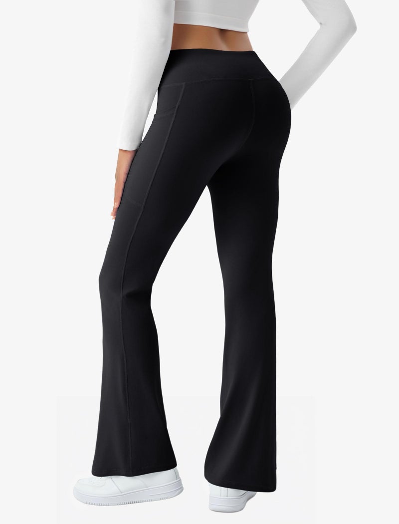 COPYLEAF Women's Flare Yoga Pants with Pockets-V Crossover High Waisted Bootcut Yoga Leggings-Flare Bell Bottom Workout Gym Leggings Black - Image 2