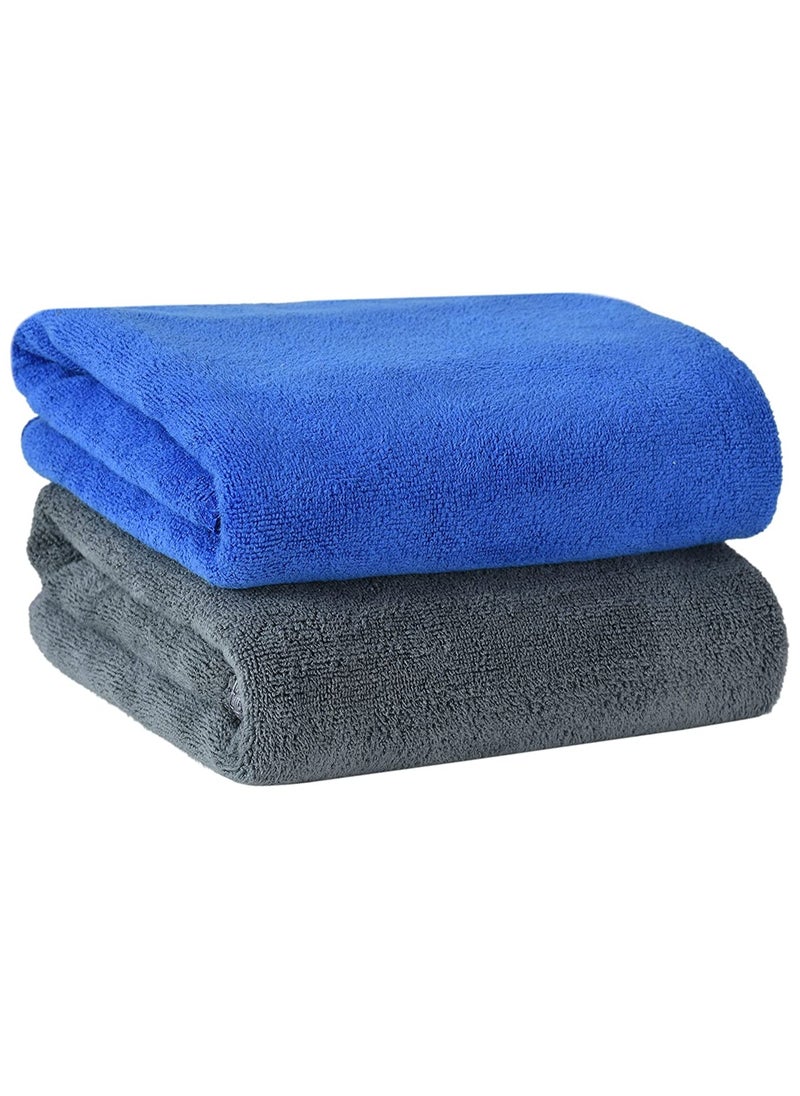 Fabienne 2-Piece Microfiber Bath Towel 70*140cm, Soft, Durable, Super Absorbent and Fast Drying, Grey/Blue  - Image 1