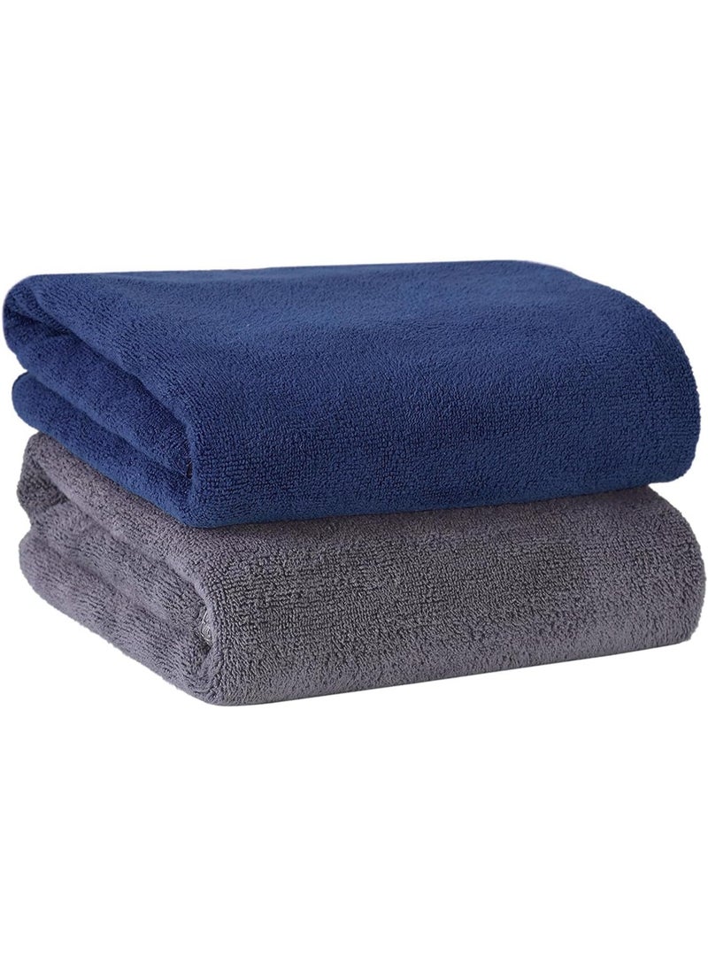 Fabienne 2-Piece Microfiber Bath Towel 70*140cm, Soft, Durable, Super Absorbent and Fast Drying, Grey/Blue - Image 1