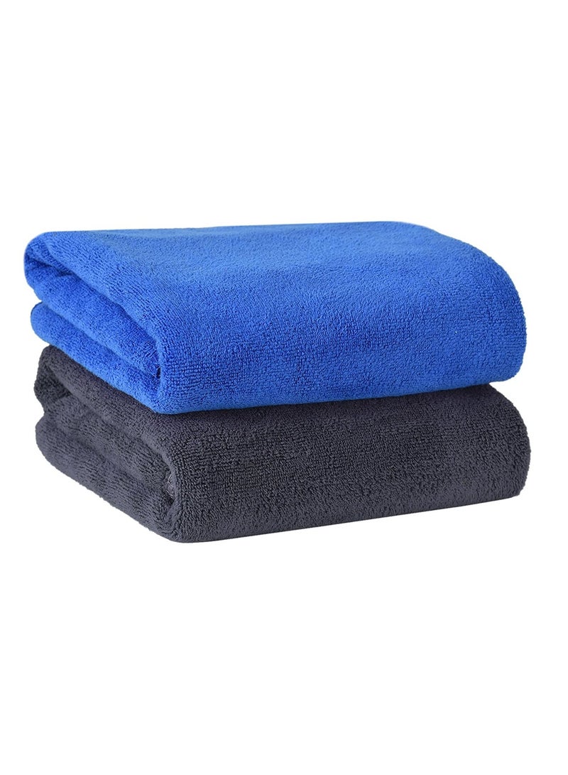 Fabienne 2-Piece Microfiber Bath Towel 70*140cm, Soft, Durable, Super Absorbent and Fast Drying, Grey/Blue - Image 1