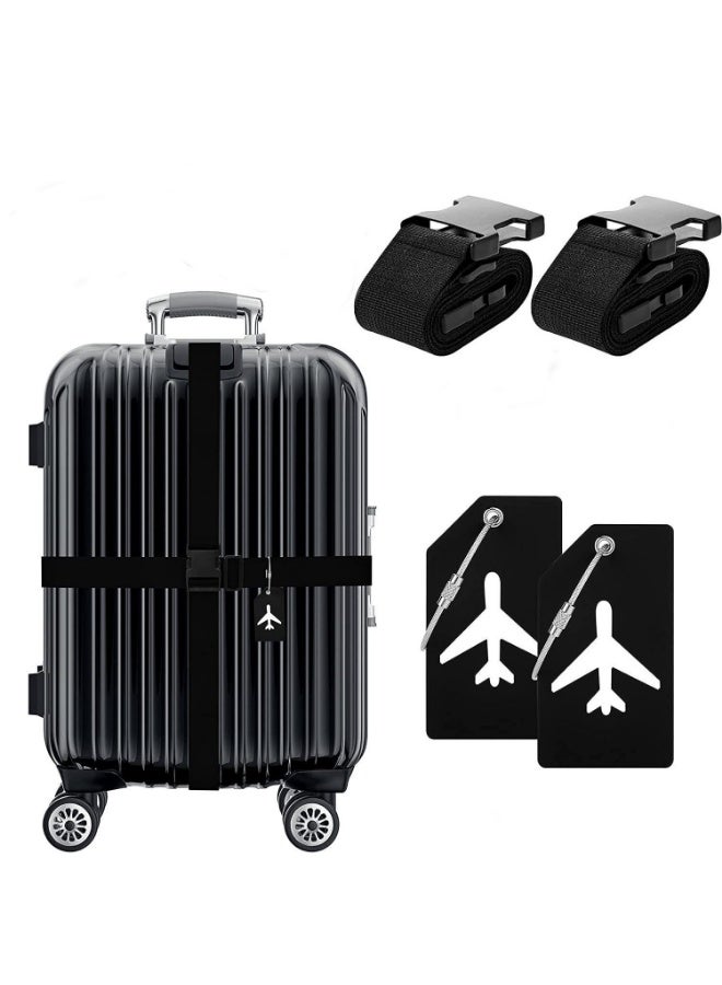 4 Pack Luggage Straps and Tags Set ，Luggage Straps And Silicone Luggage Tags Travel Accessories