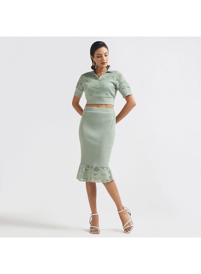 Splash FAV Textured Pencil Skirt with Elasticated Waistband  - Image 2