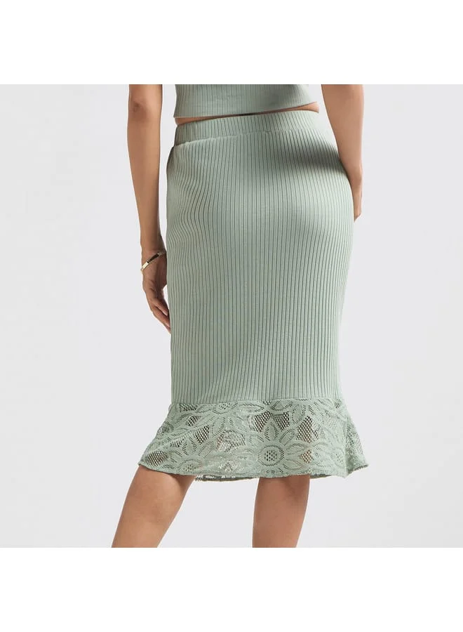 Splash FAV Textured Pencil Skirt with Elasticated Waistband
