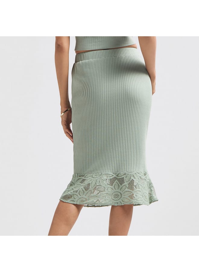 Splash FAV Textured Pencil Skirt with Elasticated Waistband  - Image 3