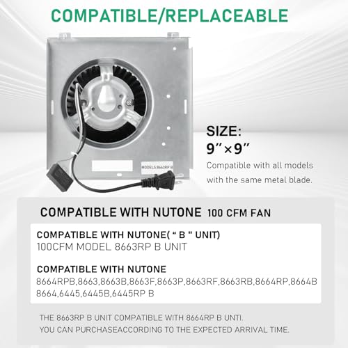 Motoasis 【Upgrade】 8663RP 8664RP B Unit,Compatible with Nutone 8664RP B Unit 100CFM Fan 8664, 8664B, 8663, 8663B, 8663P, 8663DG, 8663F,8663RF,8663FL,6445,6445B,6445RP,3.5 Sone,9"x9", S97017706, S97017705 - Image 2