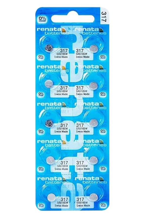 ريناتا بطارية ساعة معصم من ريناتا - صناعة سويسرية، خلية زر 1.55 فولت، بطارية ريناتا بعمر طويل, 10 قطع 317 -3, SR516SW - Image 1