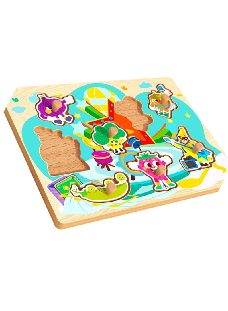 30cm Vegetable And Fruit Theme Hand-Grab Jigsaw Puzzle Board 1-3 Years Old Children Wooden Peg Jigsaw Puzzle Toy With Handle, Children'S Fine Motor Skills Learning Education, Ideal Gift For 1 - 2 - - Image 1
