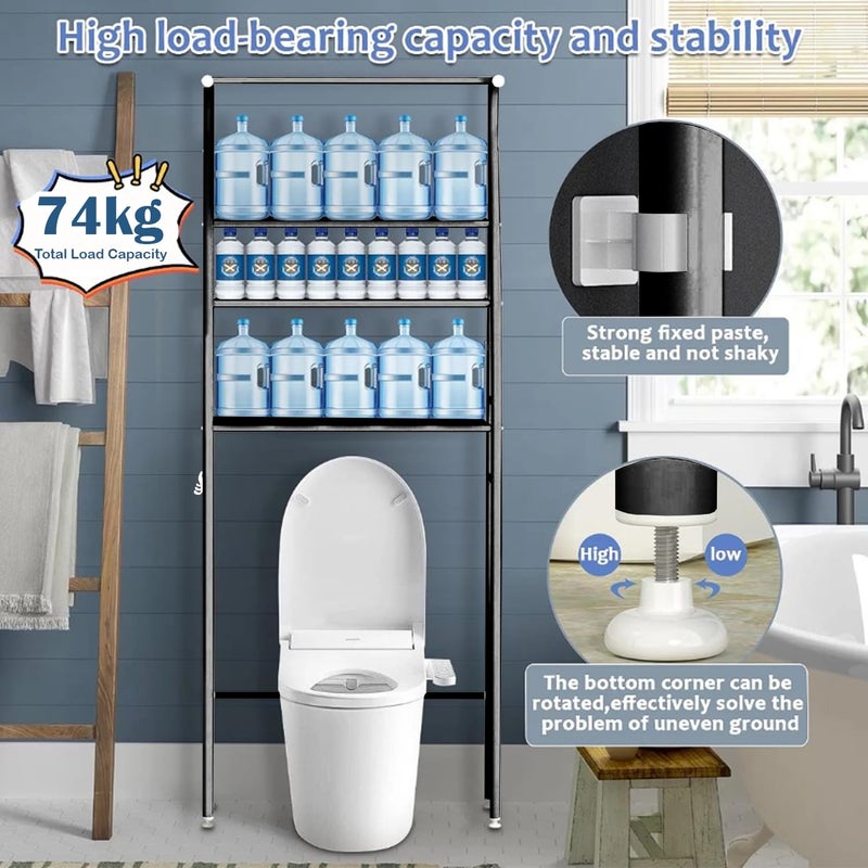 Lukzer 3Layer Over The Machine Bathroom Shelf with Towels Hanging Rod Durable and Sturdy Modern DesignSpace Saver Multifunctional Bathroom Organizer Metal Storage RackBlack - Image 3
