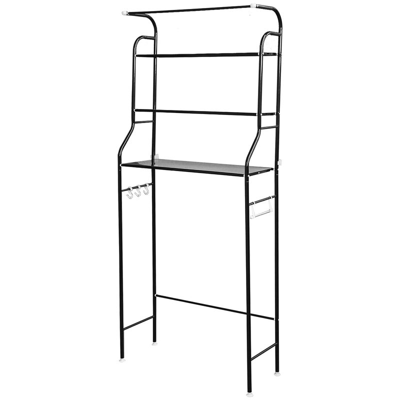 Lukzer 3Layer Over The Machine Bathroom Shelf with Towels Hanging Rod Durable and Sturdy Modern DesignSpace Saver Multifunctional Bathroom Organizer Metal Storage RackBlack - Image 5