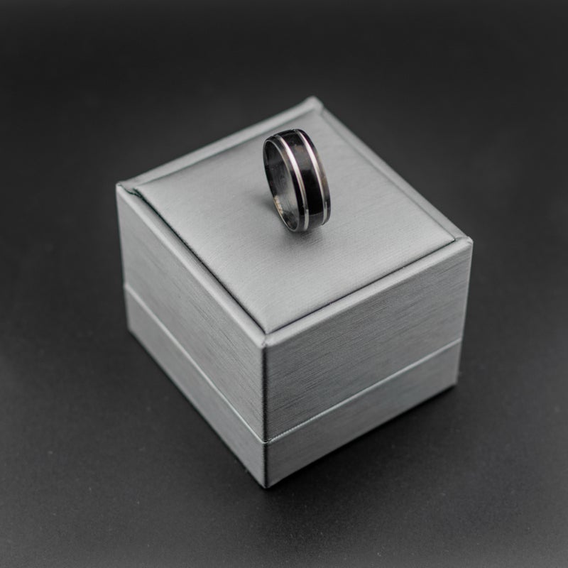 Black Silver Stainless Steel Ring For Him - Size 20 - Image 1