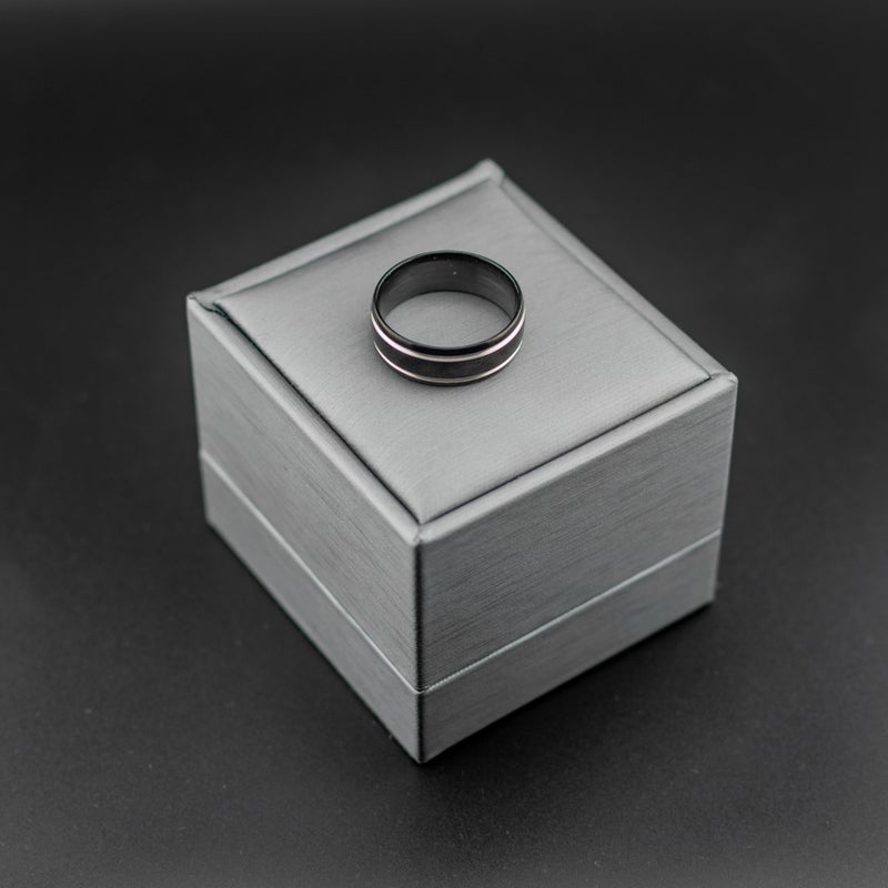 Black Silver Stainless Steel Ring For Him - Size 20 - Image 2