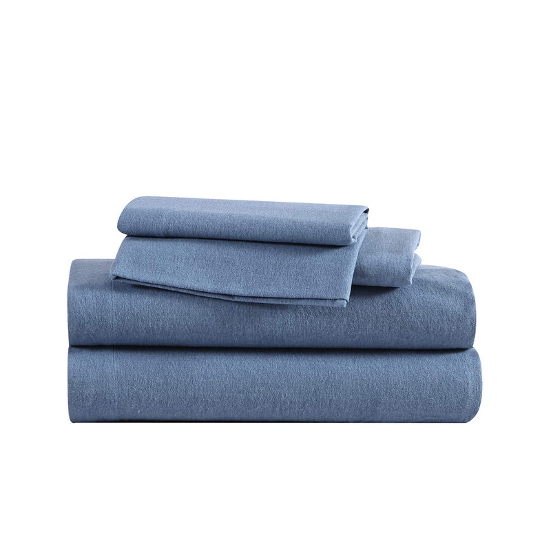 Eddie Bauer  King Sheets Cotton Flannel Bedding Set Brushed for Extra Softness Cozy Home Decor Blue King