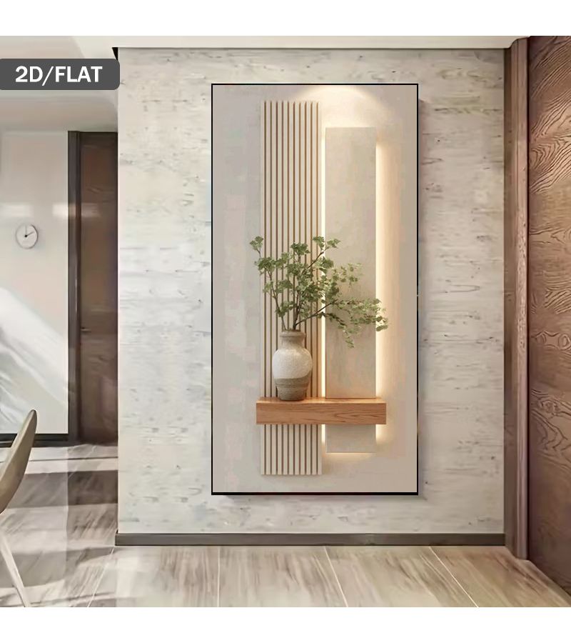 فن حائط عمودي حديث بسيط بدون إطار على قماش بحجم 27.56 × 55.12 بوصة، تصميم نباتي مسطح - Image 5