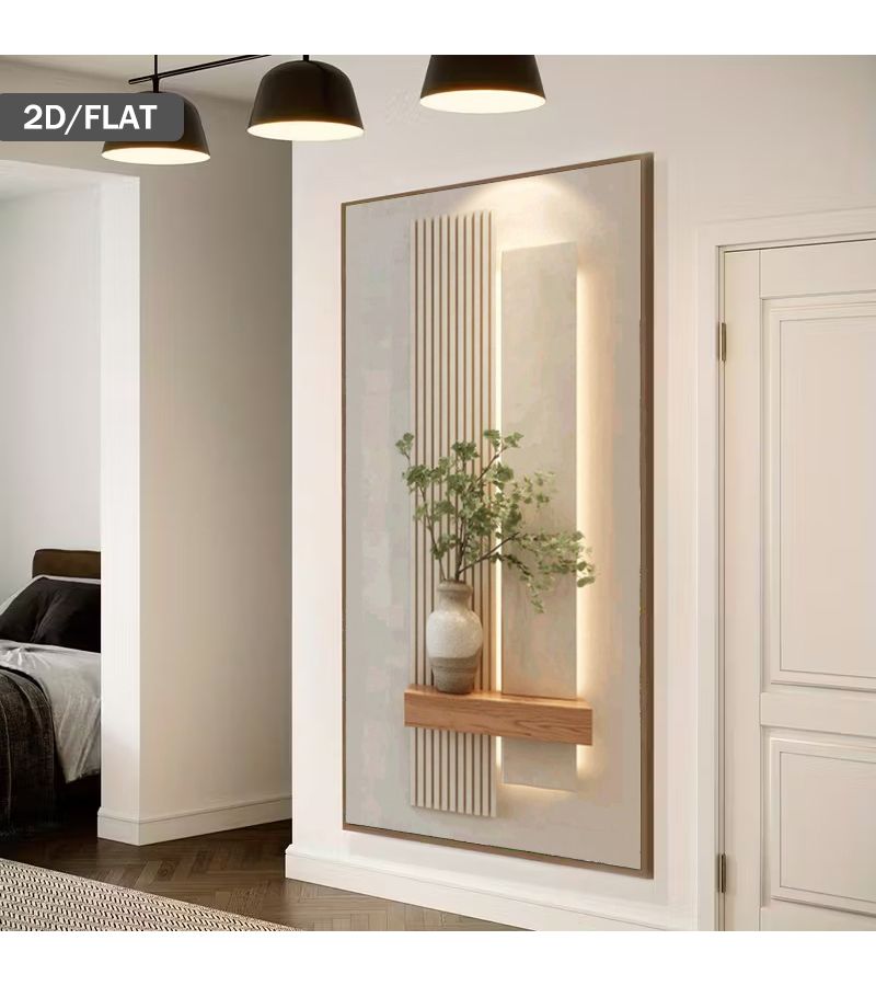 فن حائط عمودي حديث بسيط بدون إطار على قماش بحجم 27.56 × 55.12 بوصة، تصميم نباتي مسطح - Image 1