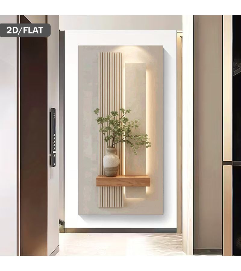 فن حائط عمودي حديث بسيط بدون إطار على قماش بحجم 27.56 × 55.12 بوصة، تصميم نباتي مسطح - Image 4