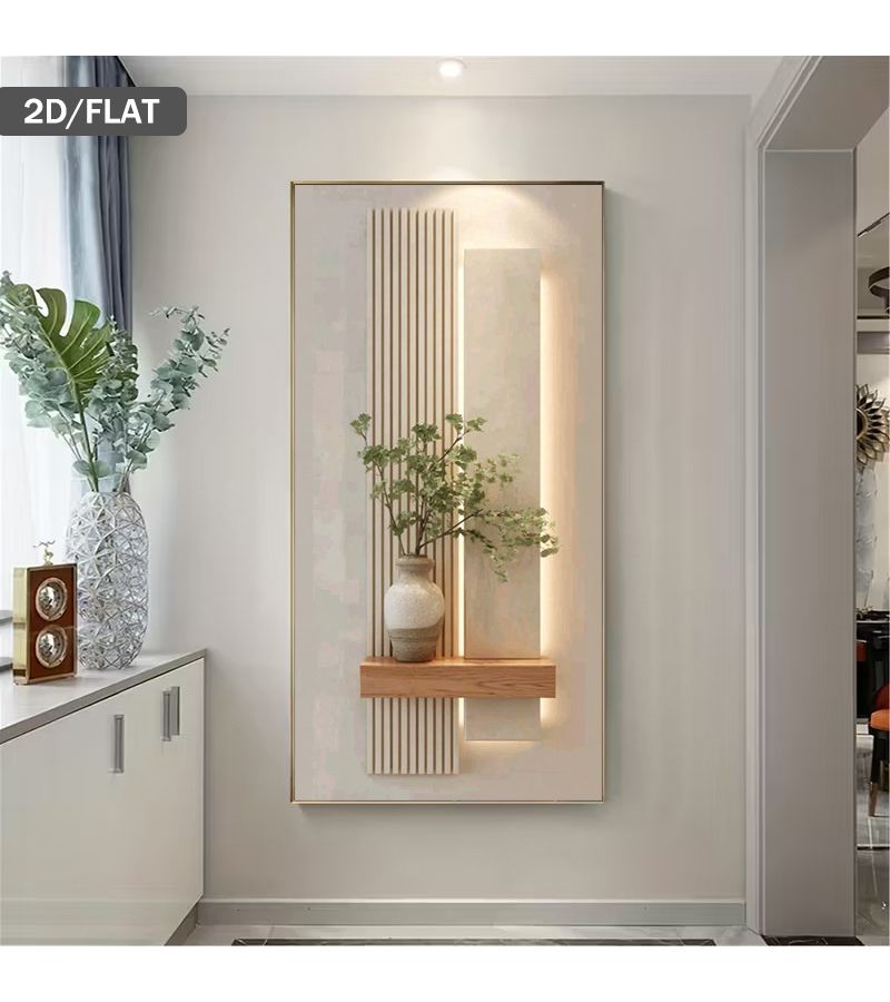 فن حائط عمودي حديث بسيط بدون إطار على قماش بحجم 27.56 × 55.12 بوصة، تصميم نباتي مسطح - Image 2