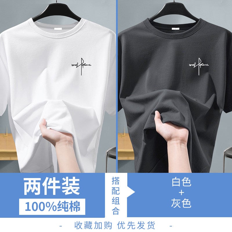 NASA joint fashion brand men's pure cotton short-sleeved t-shirt men's trendy versatile loose summer youth T-shirt half-sleeved - Image 2