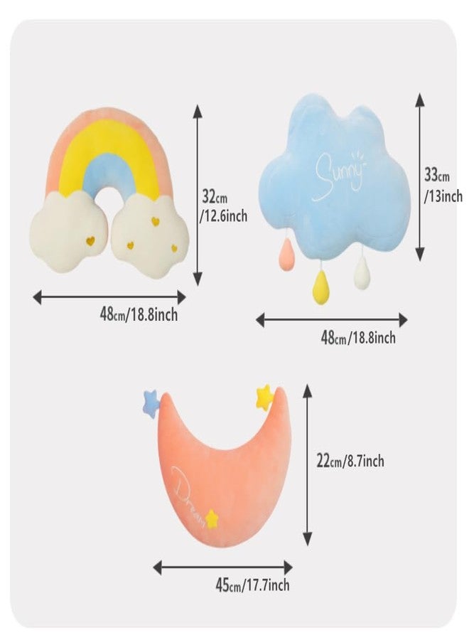 XIAOHONG Moon Rainbow Cloud Pillow, Soft Plush PP Cotton Filled Cloud Shaped Nursery Decor, Sofa Sleeping Pillow, 17.7 Inches - Image 3