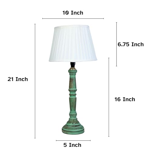tu casa Classic European Style Wooden Stand Aqua Green Bedside Table Lamp with Off White Satin Shade for Home Decoration Bedroom Living Room Lounge Office Study Table H - 21" / No Blub - Image 5