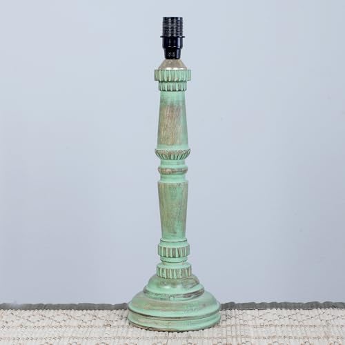 tu casa Classic European Style Wooden Stand Aqua Green Bedside Table Lamp with Off White Satin Shade for Home Decoration Bedroom Living Room Lounge Office Study Table H - 21" / No Blub - Image 3