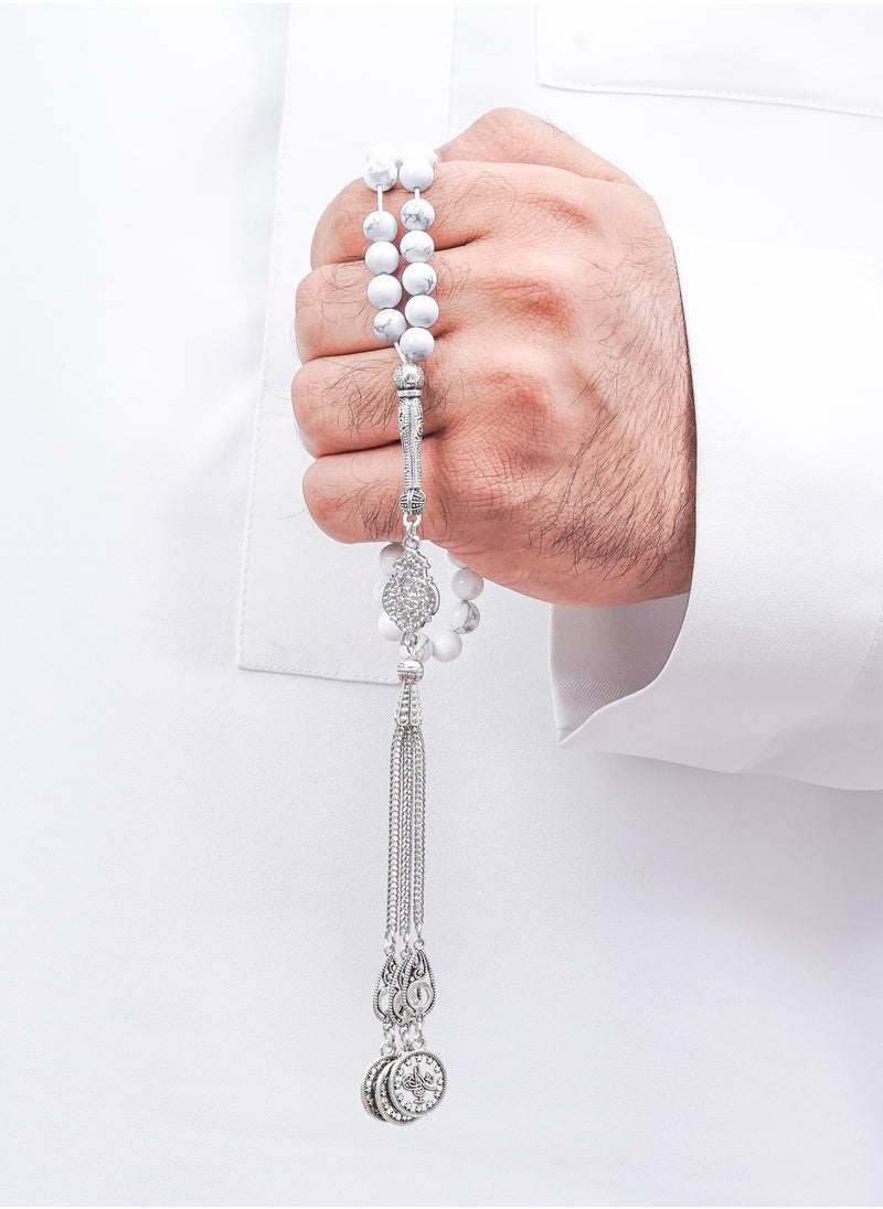 Subhati Prayer Beads (Misbah ) with metal Parts and Hawolite Stone | 8 MM Beads - 45 Pcs |Gandeel Writing 5  - Image 1